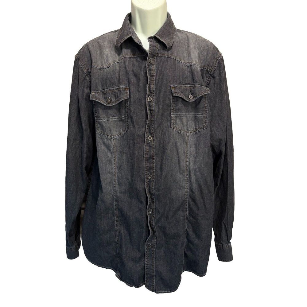 Coastal Gray Wash‎ Button Up Long Sleeve Shirt Size XL Pockets Logo Cotton